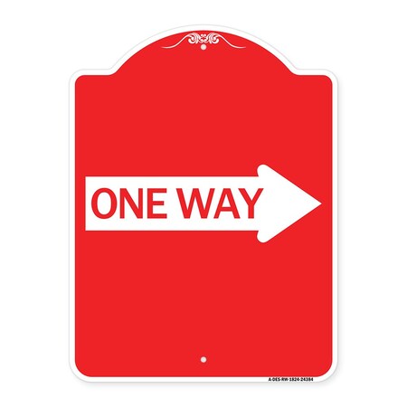 Signmission Designer Series One Way W/ Right Arrow, Red & White Aluminum Sign, 18" x 24", RW-1824-24384 A-DES-RW-1824-24384